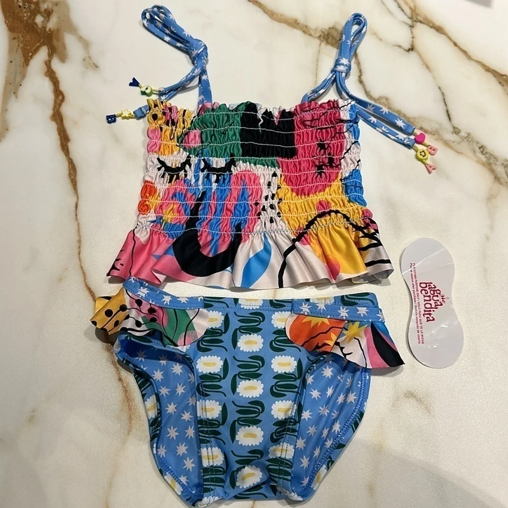 Agua Bendita Girls Multicolor Ruffle Tankini - Yellow, Pink, Blue, Green